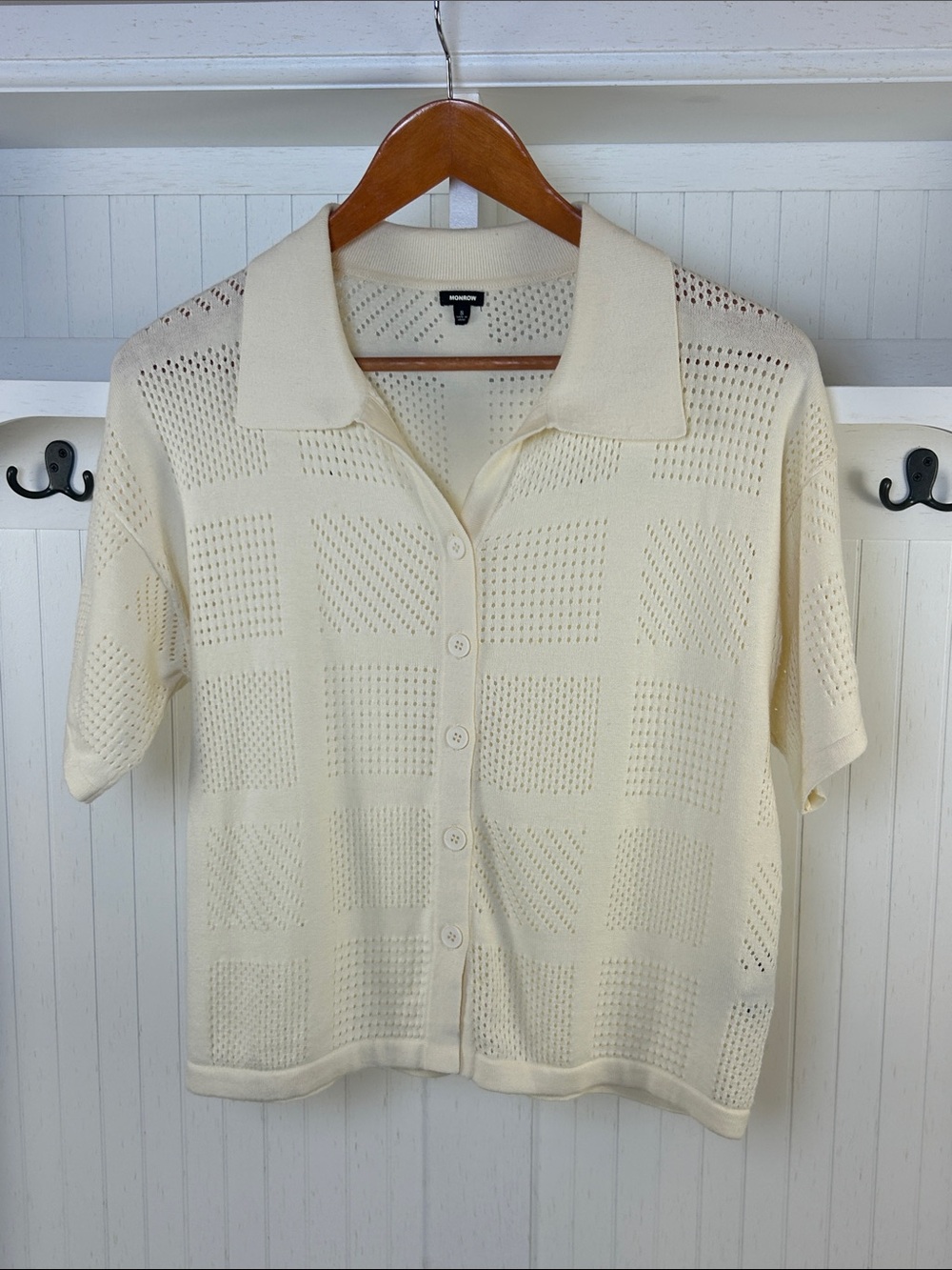 Monrow Ivory Open Knit Sweater 100% Cotton Top Small
